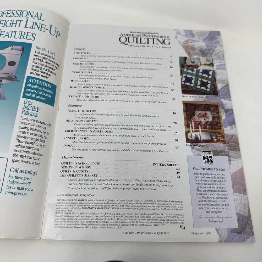 American Patchwork & Quilting Magazine February 1996 Issue 18 - Vintage Sewing